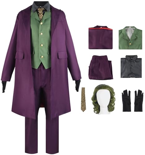 YEAJION Joker Kostüm Kinder Erwachsene Cosplay Heath Ledger Clown Outfit Komplette Herrenanzüge 6 Stück Set für Verkleidung Halloween Karneval Party Deluxe Geburtstage Costume mit Perücken Masken YEAJION Joker Kostüm Kinder Erwachsene Cosplay Heath Ledger Clown Outfit Komplette Herrenanzüge 6 Stück Set für Verkleidung Halloween Karneval Party Deluxe Geburtstage Costume mit Perücken Masken von YEAJION