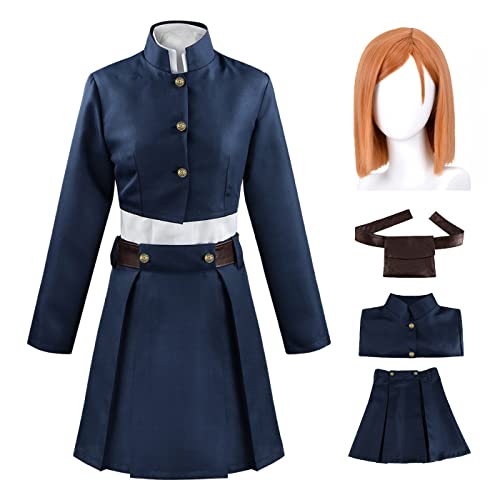 YEAJION Kugisaki Nobara Cosplay Kostüm Komplettes Set mit Perücke Anime Jujutsu Kaisen Cosplay Verkleidung Nobara Kugisaki Cosplay Schuluniform Halloween Karneval Party Kostüm Erwachsene von YEAJION