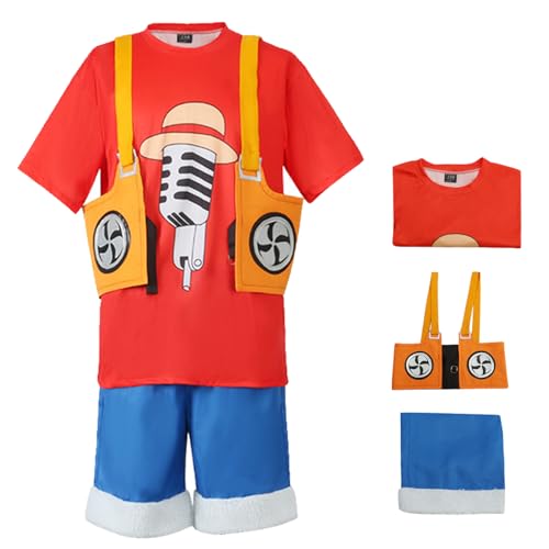 YEAJION Luffy Cosplay Kostüm Set mit Hut Anime One Piece Film RED Verkleidung Monkey D. Luffy Cosplay Outfit Halloween Karneval Party Kostüm für Erwachsene von YEAJION