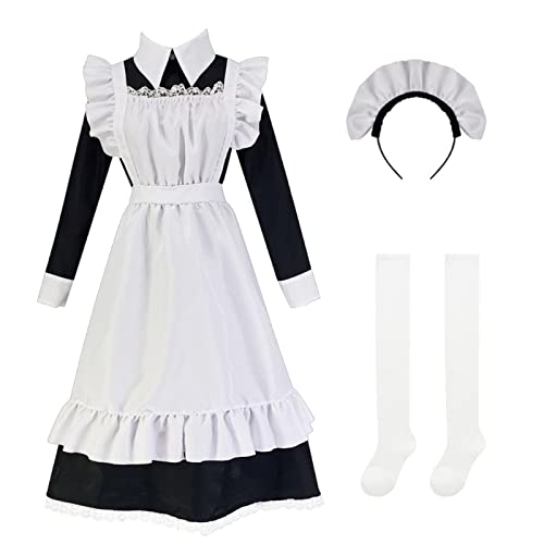YEAJION Maid Dress Set mit 4 Stück Verkleidungen Maid Cosplay Kostüm Lolita Anime Outfit Britische Maid Traditionell für Café Restaurant und Halloween Karneval Party YEAJION Maid Dress Set mit 4 Stück Verkleidungen Maid Cosplay Kostüm Lolita Anime Outfit Britische Maid Traditionell für Café Restaurant und Halloween Karneval Party von YEAJION