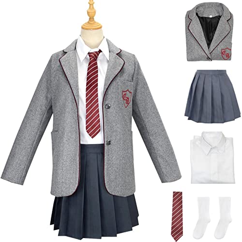 YEAJION Matilda Cosplay Kostüm Mädchen Verkleidung Matilda The Musical Vollständige College Uniform Jacke Hemd Rock Krawatte und Socken 5 Stück Set für Halloween Karneval Geburtstag Party Outfit Grau YEAJION Matilda Cosplay Kostüm Mädchen Verkleidung Matilda The Musical Vollständige College Uniform Jacke Hemd Rock Krawatte und Socken 5 Stück Set für Halloween Karneval Geburtstag Party Outfit Grau von YEAJION