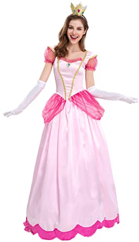 YEAJION Prinzessin Peach Kostüm Damen Cosplay Prinzessin Peach Lang Abendkleider und Krone Handschuhe Anzug für Verkleidung Halloween Weihnachten Karneval Geburtstagsfeier Outfits Rosa Größe S-3XL YEAJION Prinzessin Peach Kostüm Damen Cosplay Prinzessin Peach Lang Abendkleider und Krone Handschuhe Anzug für Verkleidung Halloween Weihnachten Karneval Geburtstagsfeier Outfits Rosa Größe S-3XL von YEAJION