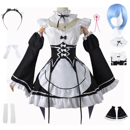 YEAJION Rem Ram Cosplay Kostüm Komplettes Set mit Perücke Maid Dress Anime Re Zero Cosplay Rem Ram Verkleidung Maid Kleid Halloween Karneval Party Bühnenauftritt Kostüm Erwachsene YEAJION Rem Ram Cosplay Kostüm Komplettes Set mit Perücke Maid Dress Anime Re Zero Cosplay Rem Ram Verkleidung Maid Kleid Halloween Karneval Party Bühnenauftritt Kostüm Erwachsene von YEAJION