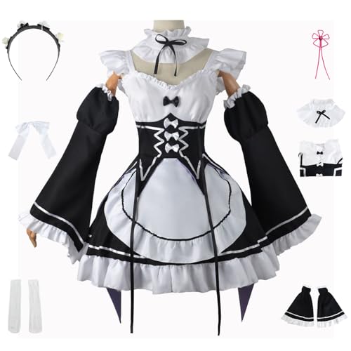 YEAJION Rem Ram Cosplay Kostüm Komplettes Set mit Perücke Maid Dress Anime Re Zero Cosplay Rem Ram Verkleidung Maid Kleid Halloween Karneval Party Bühnenauftritt Kostüm Erwachsene YEAJION Rem Ram Cosplay Kostüm Komplettes Set mit Perücke Maid Dress Anime Re Zero Cosplay Rem Ram Verkleidung Maid Kleid Halloween Karneval Party Bühnenauftritt Kostüm Erwachsene von YEAJION