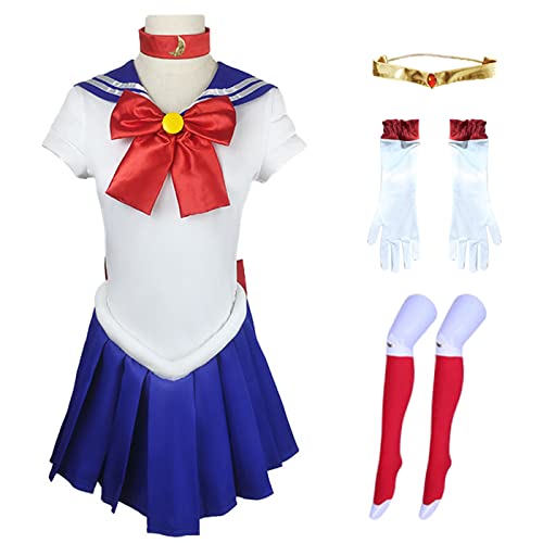 YEAJION Sailor Moon Kostüm mit Zubehör Anime Cosplay Outfit Sailor Moon Cosplay Kostüm Halloween Karneval Party Bühnenauftritt Kostüm für Erwachsene Männer und Frauen von YEAJION