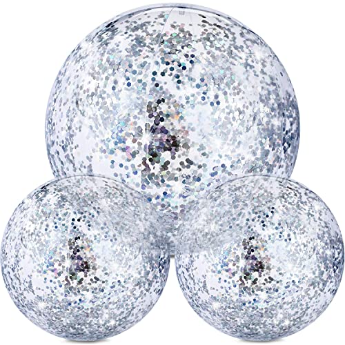 Aufblasbare Glitter Wasserbälle, 3 PCS Wasserball Glitzer, Transparenter Wasserball Kinder, Ball Aufblasbar, Schwimmball, für Kinder Wasserspiele im Sommer, Strandpartys (Silber) von YEAMLTE