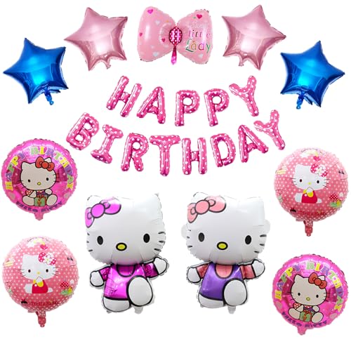 Kindergeburtstag Ballon Set, 12 PCS Cartoon Ballon Geburtstagsdeko, Katze Folienballon Geburtstag Kit, Katzen Happy Birthday Banner Ballons, Runden, Stern Folienballons, für Mädchen Geburtstagsfeier Kindergeburtstag Ballon Set, 12 PCS Cartoon Ballon Geburtstagsdeko, Katze Folienballon Geburtstag Kit, Katzen Happy Birthday Banner Ballons, Runden, Stern Folienballons, für Mädchen Geburtstagsfeier von YEAMLTE
