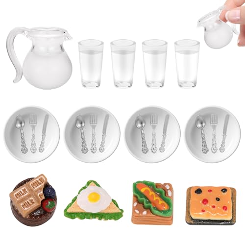 Küche Puppenhaus Zubehör, 25 PCS Miniatur Zubehör, Puppenhaus Geschirr, Miniatur Puppenhaus Zubehör, Wichtel Zubehör, 1/12 Mini Teller, Geschirr, Milchkännchen, Wasserbecher (B) von YEAMLTE