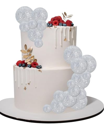 Tortendeko Kugeln, 20 PCS Torten Deko Kugeln, Schaumstoff Kugeln Tortendeko, Kuchen Kugeln, Kugeln Tortendeko, DIY Torten Topper Dekoration, für Kindertaufen, Hochzeitsfeiern (glitzerndes Silber) von YEAMLTE