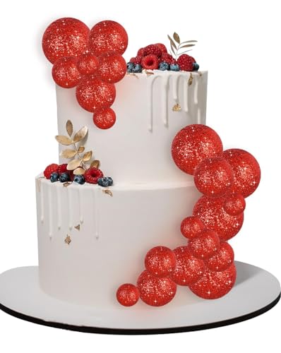 Tortendeko Kugeln, 20 PCS Torten Deko Kugeln, Schaumstoff Kugeln Tortendeko, Kuchen Kugeln, Kugeln Tortendeko, DIY Torten Topper Dekoration, für Kindertaufen, Hochzeitsfeiern (Glitzerrosa) von YEAMLTE