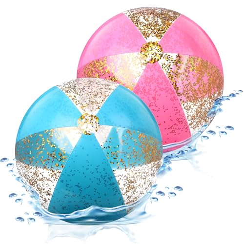 Wasserbälle, 2 PCS Aufblasbare Glitter Wasserbälle, Große Strandbälle, Wasserballon, Wasserball Aufblasbar, Beachball Bälle, Wasserball Glitter, für Schwimmbad-Strand Sommer Wasserspiele (Rosa + Blau) Wasserbälle, 2 PCS Aufblasbare Glitter Wasserbälle, Große Strandbälle, Wasserballon, Wasserball Aufblasbar, Beachball Bälle, Wasserball Glitter, für Schwimmbad-Strand Sommer Wasserspiele (Rosa + Blau) von YEAMLTE