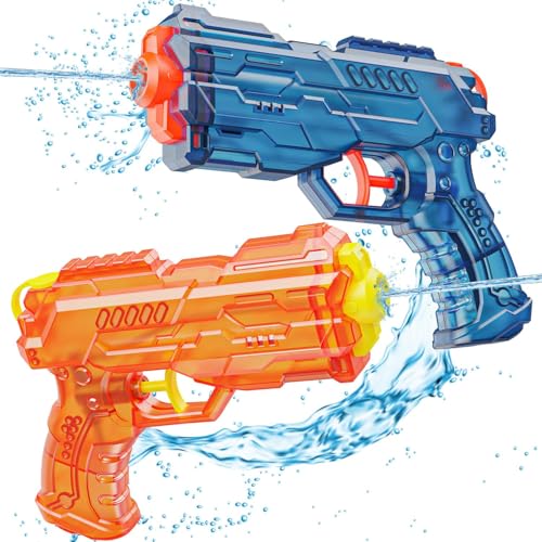 Wasserpistolen Set 2 Stück Wasserspritzpistole Spritzpistole Kinder Wasserpistole GroßE Reichweite Water Gun für Kinder Erwachsene Sommer Outdoor Pool und Strandspielzeug (Blau+Orange) von YEAMLTE