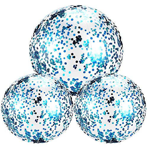 YEAMLTE Aufblasbare Glitter Wasserbälle, 3 PCS Wasserball Glitzer, Transparenter Wasserball Kinder, Ball Aufblasbar, Schwimmball, für Kinder Wasserspiele im Sommer, Strandpartys (Blau) von YEAMLTE