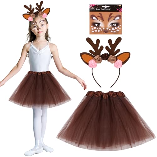 YEAMLTE Rentier Kostüm Mädchen, Reh Kostüm Kinder, Kostüm Rentier Kinder, Elch Kostüm mit TüTü kinder, Haarreif Rentier, Gesichtstattoo, Tierkostüm Kinder für Cosplay, Weihnachten, Karneval (3 PCS) YEAMLTE Rentier Kostüm Mädchen, Reh Kostüm Kinder, Kostüm Rentier Kinder, Elch Kostüm mit TüTü kinder, Haarreif Rentier, Gesichtstattoo, Tierkostüm Kinder für Cosplay, Weihnachten, Karneval (3 PCS) von YEAMLTE