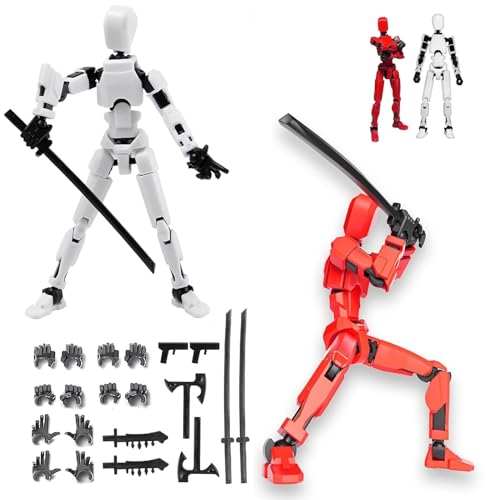 T13 Action Figure Satz, 3D-Gedruckter Mehrgelenke, Titan 13 Actionfiguren, Dummy 13 Lucky Mobil Roboter, T13 Actionfigur, Desktop-Dekorationen für Spielliebhaber(Rot + Weiß) von YEAPEAK