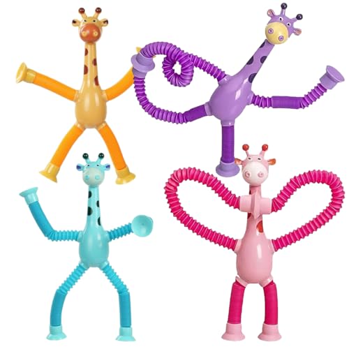 4 Stück Juguete Telescópico Teleskop Giraffe Saugnapf Spielzeug, Telescopic Suction Cup Giraffe Toy, Sensorisches Giraffen-Spielzeug, Teleskop Saugnapf Giraffe Spielzeug, Pop Tubes von YEAPEAK