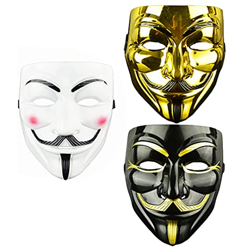YEAPEAK 3 Stück Anonymous Mask, Hacker Maske v Für Vendetta Maske - Guy Fawkes Maske - Halloween Maske, Geeignet Für Halloween-Kostümrequisiten, Cosplay-Party, Erwachsenen/Kinder Maske von YEAPEAK