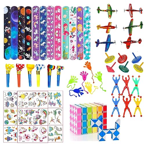 YEAPEAK 60 Teile Mitgebsel, Kindergeburtstag Mitgebsel Set, Schnapparmband Kinder, Styroporflieger/Klatschhand/Schnapparmband Kinder/Tattoo Kinder / Magische Schlangen, Party Favor Spielzeug von YEAPEAK