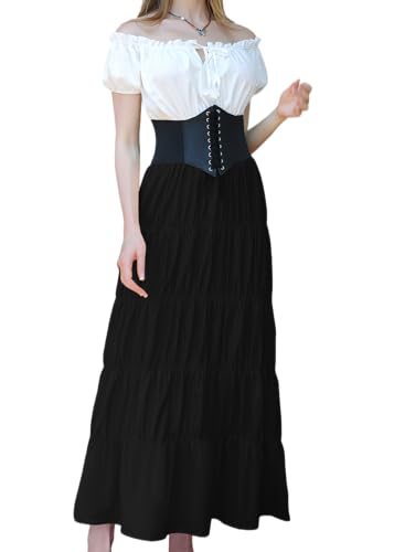 Halloween Renaissance Mittelalter Pirat Wikinger Viktorianisches Kostüm Damen Cottage Core Chemise Kleid, Schwarz, 3XL Halloween Renaissance Mittelalter Pirat Wikinger Viktorianisches Kostüm Damen Cottage Core Chemise Kleid, Schwarz, 3XL von YEAXLUD