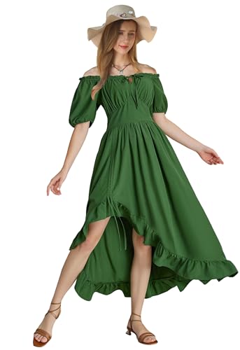 Renaissance-Kostüm für Damen, Milchmädchen-Korsett, Westernfee, Landhausstil, viktorianisches Kleid, schulterfrei, Vintage-Stil, Bauernmädchen, mittelalterliches Chemise-Kleid (Grün, XXL) von YEAXLUD