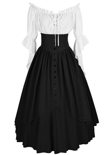 Viktorianische Ära inspiriertes Ensemble mit hoher Taille, Knopfrock, Ensemble für Renaissance-Kostüme für Damen, Schwarz, 3XL Viktorianische Ära inspiriertes Ensemble mit hoher Taille, Knopfrock, Ensemble für Renaissance-Kostüme für Damen, Schwarz, 3XL von YEAXLUD
