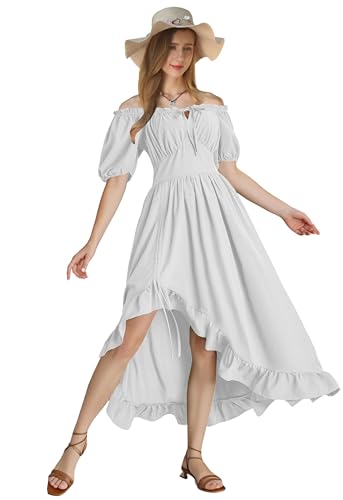 YEAXLUD Renaissance-Kostüm für Damen, Milchmädchen-Korsett, Westernfee, Landhausstil, viktorianisches Kleid, schulterfrei, Vintage-Stil, Bauernmädchen, mittelalterliches Chemise-Kleid (Weiß, XXL) YEAXLUD Renaissance-Kostüm für Damen, Milchmädchen-Korsett, Westernfee, Landhausstil, viktorianisches Kleid, schulterfrei, Vintage-Stil, Bauernmädchen, mittelalterliches Chemise-Kleid (Weiß, XXL) von YEAXLUD