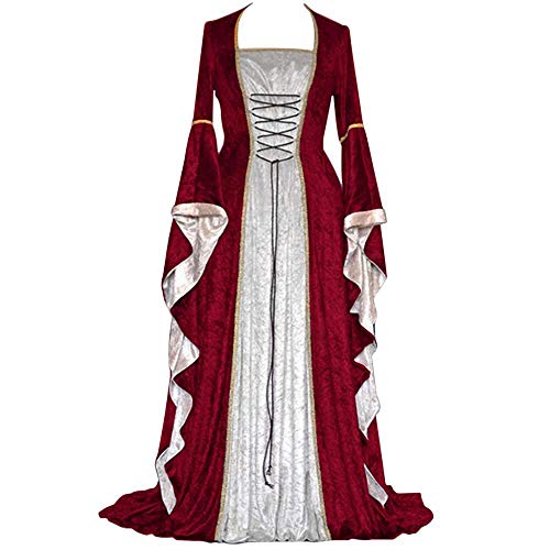 YEBIRAL Damen Langarm Mittelalterlichen Kleid Mittelalter Cosplay Kleid Party Kostüm Gothic Jahrgang Prinzessin Renaissance Bodenlänge Maxikleid von YEBIRAL