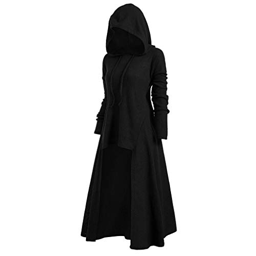 YEBIRAL Damen Langarm mit Kapuze Mittelalter Kleid bodenlangen Cosplay Dress Age Mittelalter Kleidung Große Größen Renaissance Halloween Party Kostüm Karneval Weihnachten Kleider (Y-2 Schwarz, S) von YEBIRAL