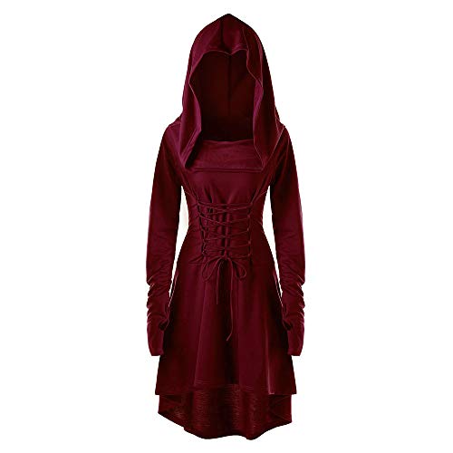 YEBIRAL Damen Langarm mit Kapuze Mittelalter Kleid bodenlangen Cosplay Dress Age Mittelalter Kleidung Große Größen Renaissance Halloween Party Kostüm Karneval Weihnachten Kleider von YEBIRAL