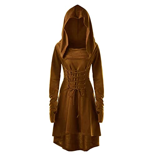 YEBIRAL Damen Langarm mit Kapuze Mittelalter Kleid bodenlangen Cosplay Dress Age Mittelalter Kleidung Große Größen Renaissance Halloween Party Kostüm Karneval Weihnachten Kleider von YEBIRAL