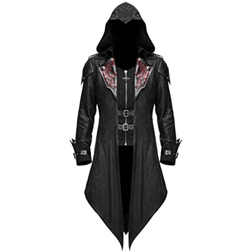 YEBIRAL Gothic Kleidung Herren Steampunk Jacke mit Kapuze Vintage Tailcoat Mittelalter Lange Mantel Viktorianischen Hoodie Smoking Cosplay Uniform Halloween Karneval Kostüm von YEBIRAL