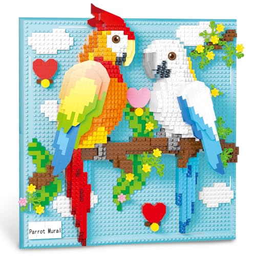 YEECHAO 3D-Wandkunst Papagei Vogel Tier Micro Mini Bausteine Set für Erwachsene, einzigartige Wanddekoration oder Tischdisplay, kreatives Geburtstagsgeschenk Spielzeug für Kinder Jugendliche (1700 von YEECHAO