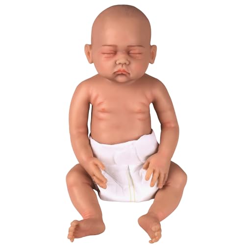 YEEFAIRY 43,2 cm Neugeborene Silikon-Babypuppen, realistische Ganzkörper-Silikonpuppen, schlafendes Mädchen, weiches lebensechtes Platin-Silikon, Baby-Mädchen, Glatze, Geschenke für Kinder und von YEEFAIRY
