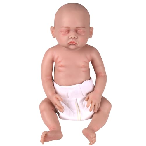 YEEFAIRY 43,2 cm realistische Silikon-Babypuppe, weicher Ganzkörper-Babypuppe, schlafendes Mädchen, lebensechtes Platin-Silikon, Baby-Mädchen, Glatze, Geschenke für Kinder und Erwachsene (Beige) von YEEFAIRY