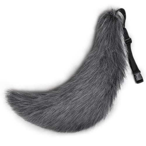YEEFAIRY Fuchsschwanz Cosplay-Zubehör 70cm Flauschiger Anime Hund/Wolf-Schwanz mit biegsamer Drahtkern Natürliche Farbverläufe für Kitsune-Kostüm Karneval und Party, Anthrazitgrau von YEEFAIRY