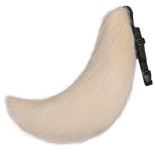 YEEFAIRY Fuchsschwanz Cosplay-Zubehör 70cm Flauschiger Anime Hund/Wolf-Schwanz mit biegsamer Drahtkern Natürliche Farbverläufe für Kitsune-Kostüm Karneval und Party, Beige von YEEFAIRY