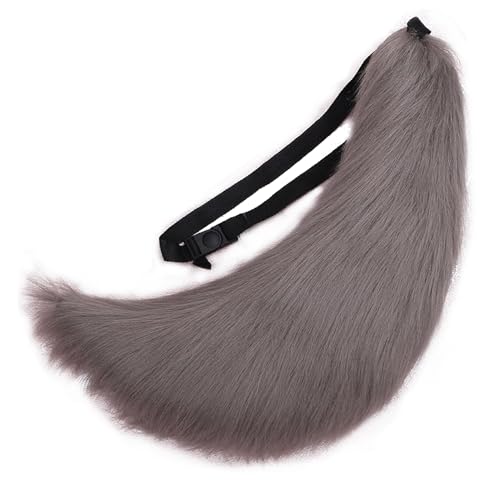 YEEFAIRY Fuchsschwanz Cosplay-Zubehör 70cm Flauschiger Anime Hund/Wolf-Schwanz mit biegsamer Drahtkern Natürliche Farbverläufe für Kitsune-Kostüm Karneval und Party, Grau von YEEFAIRY
