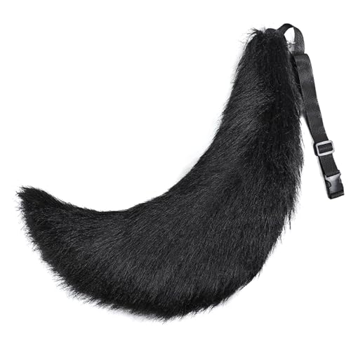 YEEFAIRY Fuchsschwanz Cosplay-Zubehör 70cm Flauschiger Anime Hund/Wolf-Schwanz mit biegsamer Drahtkern Natürliche Farbverläufe für Kitsune-Kostüm Karneval und Party, Schwarz von YEEFAIRY