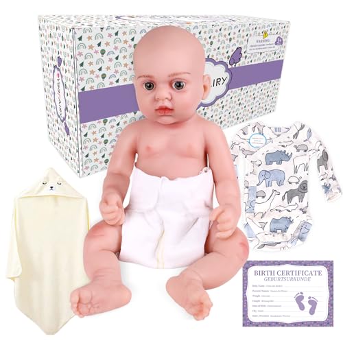YEEFAIRY Realistische Silikon Reborn Babypuppe 39cm 1,8kg Lebensechte Neugeborene Junge mit Geöffneten Augen (kein Vinyl) Baby Boy Emotionspuppe für Paare mit Unerfülltem Kinderwunsch, Hell von YEEFAIRY