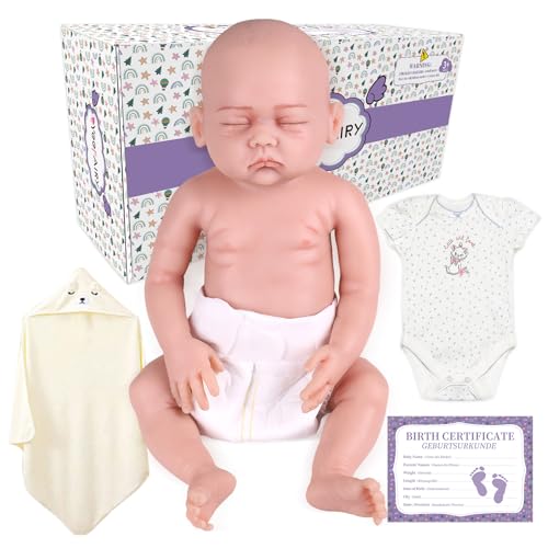 YEEFAIRY Realistische Silikon Reborn Babypuppe 43cm 2,7kg Lebensecht Neugeboren Schlafend Mädchen mit Natürlichen Geschlossenen Augen (kein Vinyl) Baby Girl Emotionspuppe für Kinderwunsch, Hell von YEEFAIRY