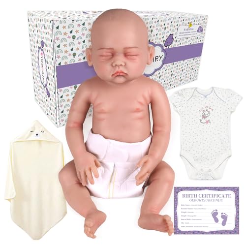 YEEFAIRY Realistische Silikon Reborn Babypuppe 43cm 2,7kg Lebensecht Neugeboren Schlafend Mädchen mit Natürlichen Geschlossenen Augen (kein Vinyl) Baby Girl Emotionspuppe für Kinderwunsch, Natur von YEEFAIRY
