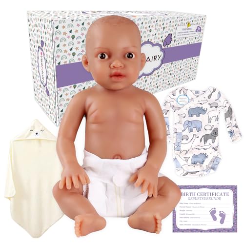 YEEFAIRY Realistische Silikon Reborn Babypuppe 43cm 2,85kg Lebensechte Gemischt Ethnien Afroamerikanisch Neugeboren Junge mit Geöffneten Augen (kein Vinyl) Baby Boy Emotionspuppe für Paare, Bräune von YEEFAIRY
