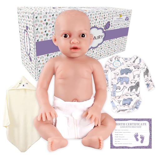 YEEFAIRY Realistische Silikon Reborn Babypuppe 43cm 2,85kg Lebensechte Gemischt Ethnien Afroamerikanisch Neugeboren Junge mit Geöffneten Augen (kein Vinyl) Baby Boy Emotionspuppe für Paare, Hell von YEEFAIRY