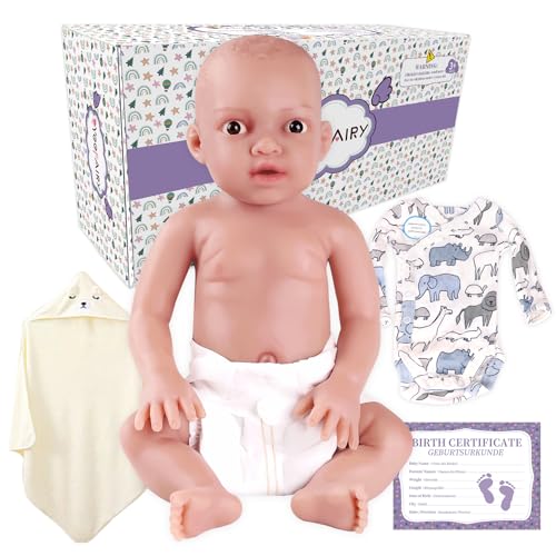 YEEFAIRY Realistische Silikon Reborn Babypuppe 43cm 2,85kg Lebensechte Gemischt Ethnien Afroamerikanisch Neugeboren Junge mit Geöffneten Augen (kein Vinyl) Baby Boy Emotionspuppe für Paare, Natur von YEEFAIRY