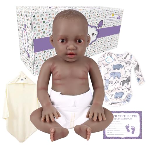 YEEFAIRY Realistische Silikon Reborn Babypuppe 43cm 2,85kg Lebensechte Gemischt Ethnien Afroamerikanisch Neugeboren Junge mit Geöffneten Augen (kein Vinyl) Baby Boy Emotionspuppe für Paare, Schwarz von YEEFAIRY