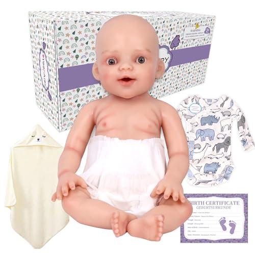 YEEFAIRY Realistische Silikon Reborn Babypuppe 43cm 2,85kg Lebensechte Neugeborene Junge mit Geöffneten Augen (kein Vinyl) Baby Boy Emotionspuppe für Paare mit Unerfülltem Kinderwunsch, Hell von YEEFAIRY