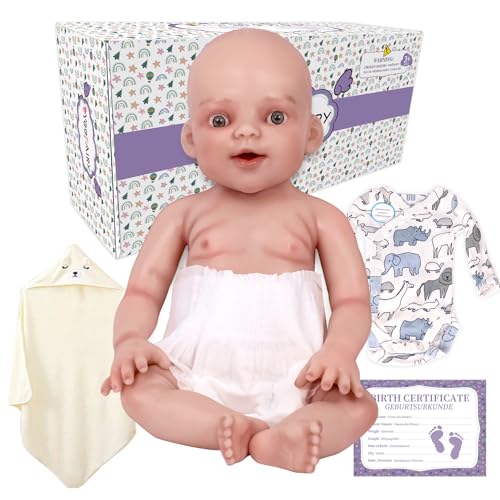 YEEFAIRY Realistische Silikon Reborn Babypuppe 43cm 2,85kg Lebensechte Neugeborene Junge mit Geöffneten Augen (kein Vinyl) Baby Boy Emotionspuppe für Paare mit Unerfülltem Kinderwunsch, Natur von YEEFAIRY