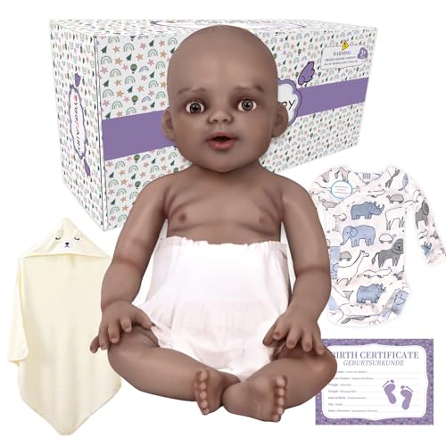 YEEFAIRY Realistische Silikon Reborn Babypuppe 43cm 2,85kg Lebensechte Neugeborene Junge mit Geöffneten Augen (kein Vinyl) Baby Boy Emotionspuppe für Paare mit Unerfülltem Kinderwunsch, Schwarz von YEEFAIRY