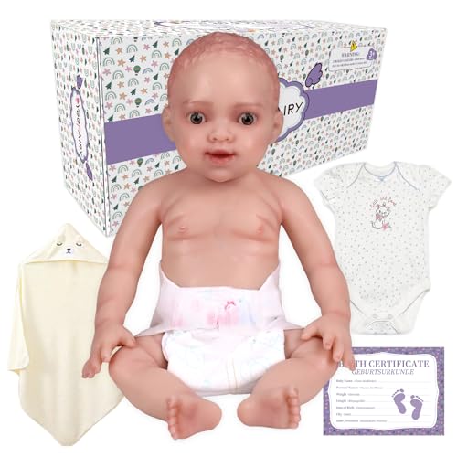 YEEFAIRY Realistische Silikon Reborn Babypuppe 43cm 2,9kg Lebensechte Gemischt Ethnien Afroamerikanisch Neugeboren Mädchen mit Geöffneten Augen (kein Vinyl) Baby Girl Emotionspuppe für Paare, Natur von YEEFAIRY