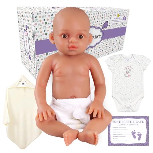 YEEFAIRY Realistische Silikon Reborn Babypuppe 44cm 2,9kg Lebensecht Neugeboren Mädchen mit Geöffneten Augen (kein Vinyl) Baby Girl Emotionspuppe für Paare mit Unerfülltem Kinderwunsch, Bräune von YEEFAIRY
